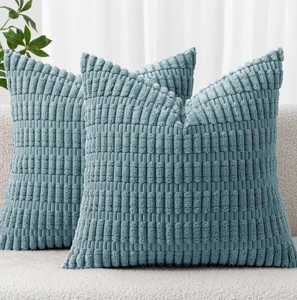 Miulee Corduroy Decorative Throw Pillow Covers 20x20 Inch Blue Set of 2